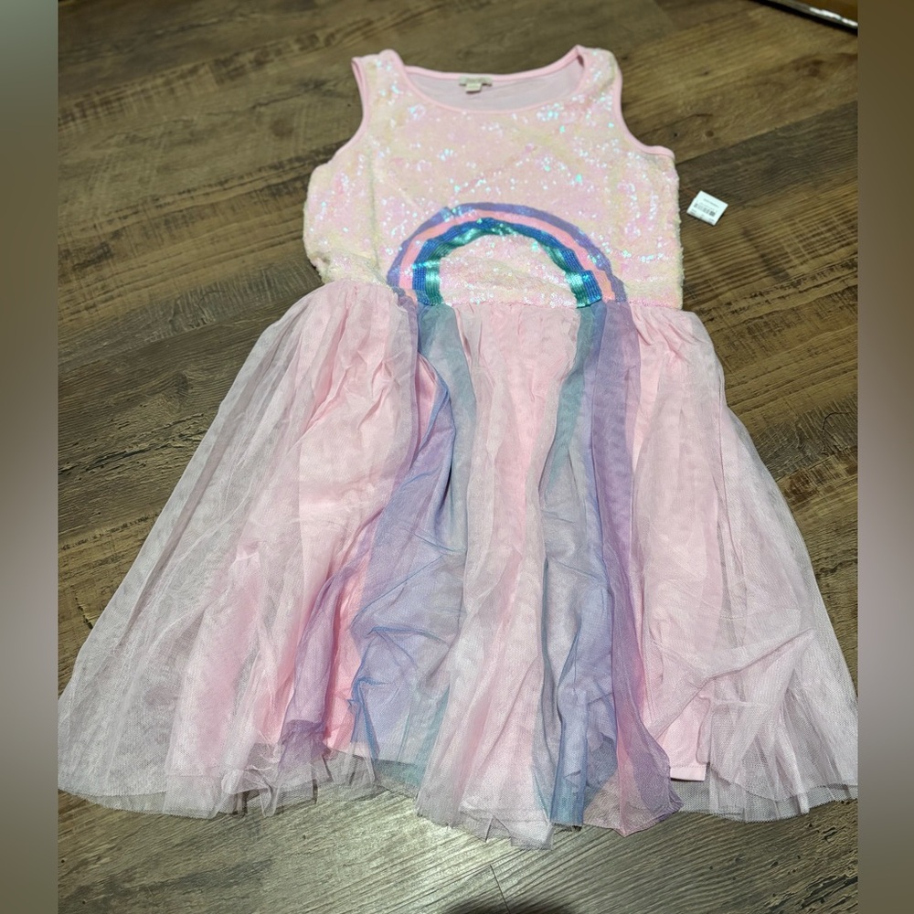 Zenzi Pink Sequin Dress with Rainbow Tulle
